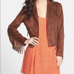 brown suede cropped fringe moto jacket